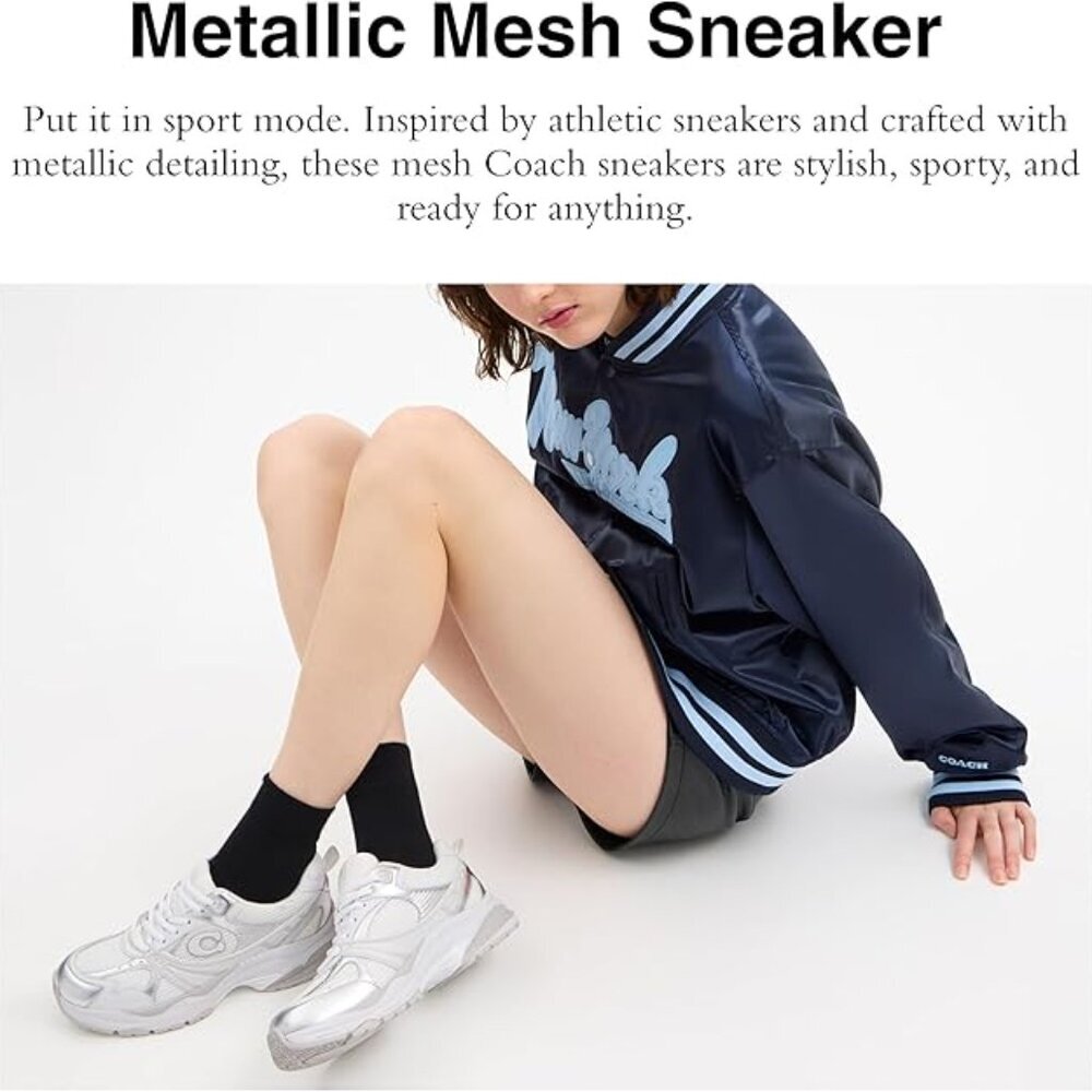Coach Women's Metallic Mesh Sneaker, White/Grey, 6 - Picture 12 of 14